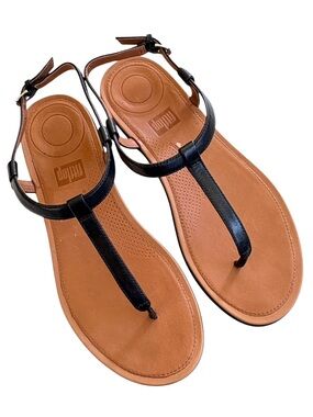 EUC FitFlop Leather Tia Sandals Black Size